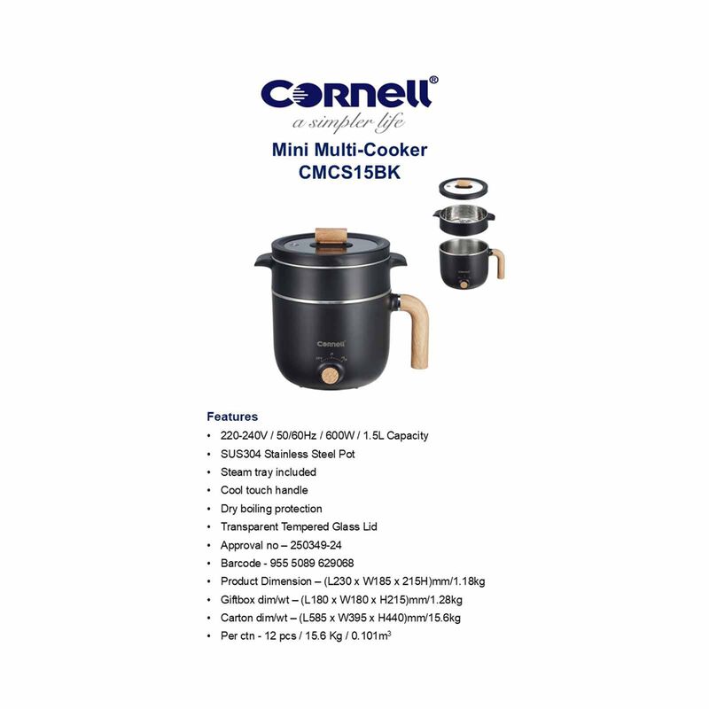 CORNELL Mini Multi Cooker (1.5l) - Black CMCS15BK-image 8