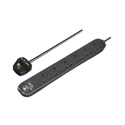 MASTERPLUG Surge Extension Lead 6 Socket, Fast Charge Usb A & C Black SRGUAC2262NB