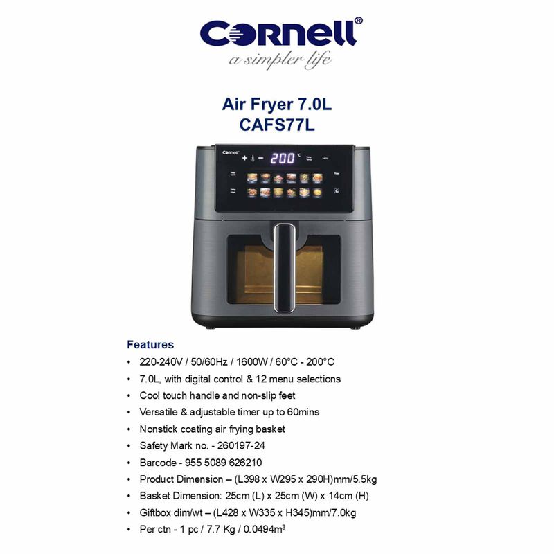 CORNELL Air Fryer (7.0l) CAFS77L-image 12