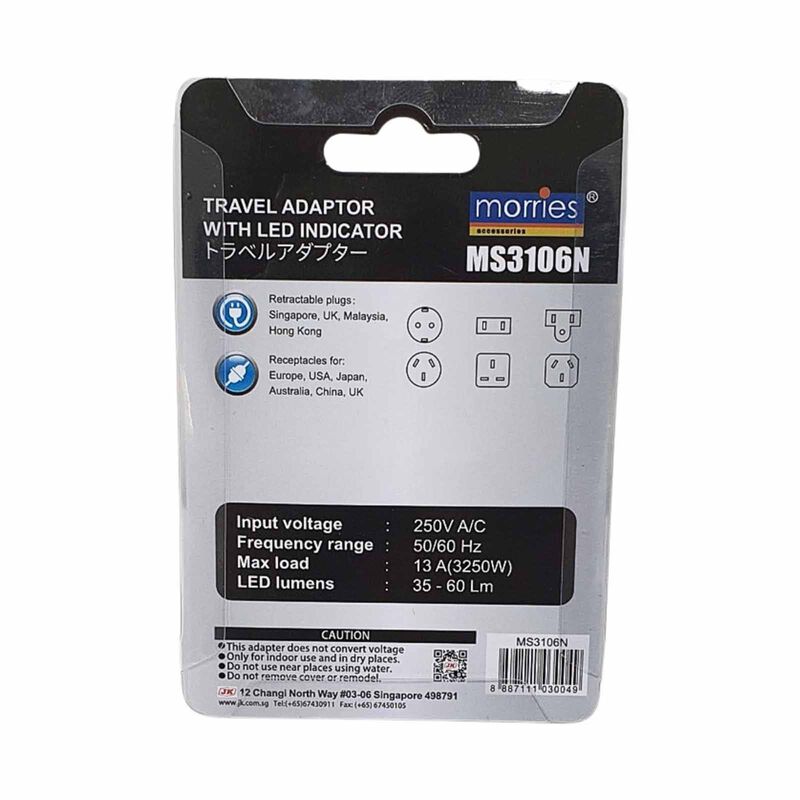 MORRIES Travel Adaptor With Neon Light MS-3106N-image 3