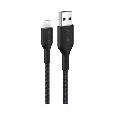 BELKIN Usb-a - Lightning Cable, Braided Pcr, 0.15m, Black CAA020FQ0MBK