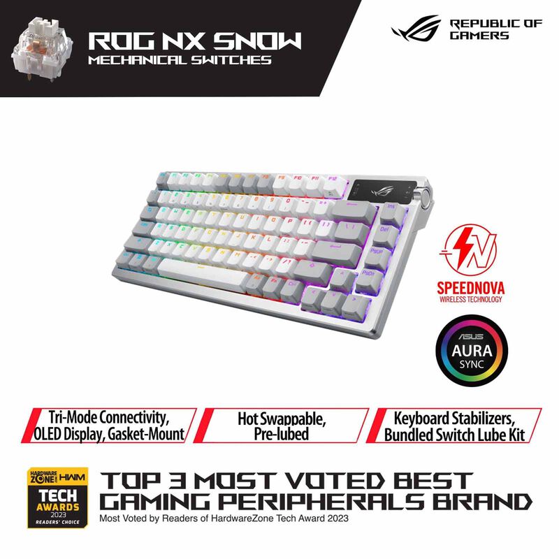 ASUS Rog Azoth Nx Snow Wireless Keyboard White ROG AZOTH NX SNOW WHITE-image 3