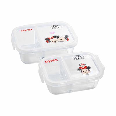 PYREX Tsum Tsum 2pc 620ml & 1050ml Divided Glass Storage Set PX-DVD620/1050TSUM