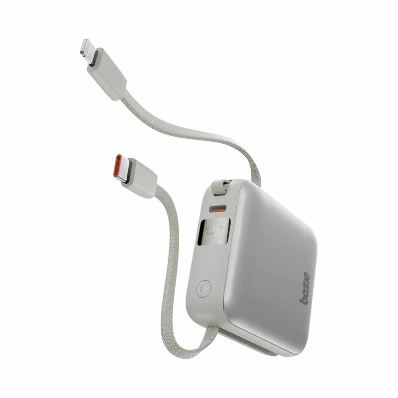 BAZIC Gopower Fusion Mini 10k, 3in1 10000mah Powerbank With Built-in Usb-c And Lightning Cable - Pebble FUS-MINI10K-PEB-image 1