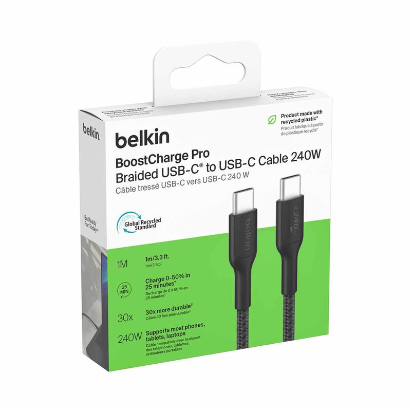 BELKIN Usb-c - Usb-c Cable 240w 2.0, Braided Pcr, 1m, Black CAB025FQ1MBK-image 4