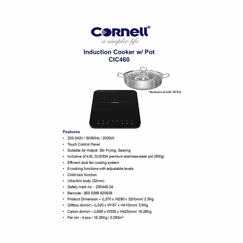 CORNELL Induction Cooker With Pot (4.6l) CIC460-image 5