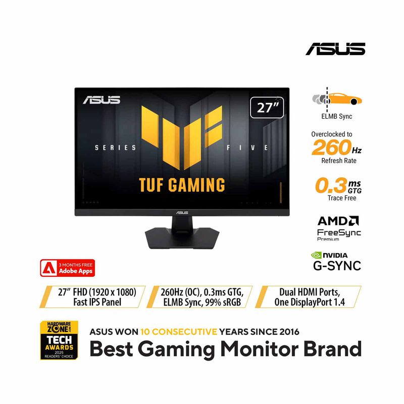 ASUS 27in Tuf Gaming Fhd 260hz Ips Gaming Monitor VG279QM5F-image 1
