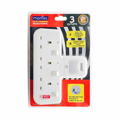 MORRIES T-shape 3 Way Adaptor With Night Light Function (yellow) MS-383TAWNL