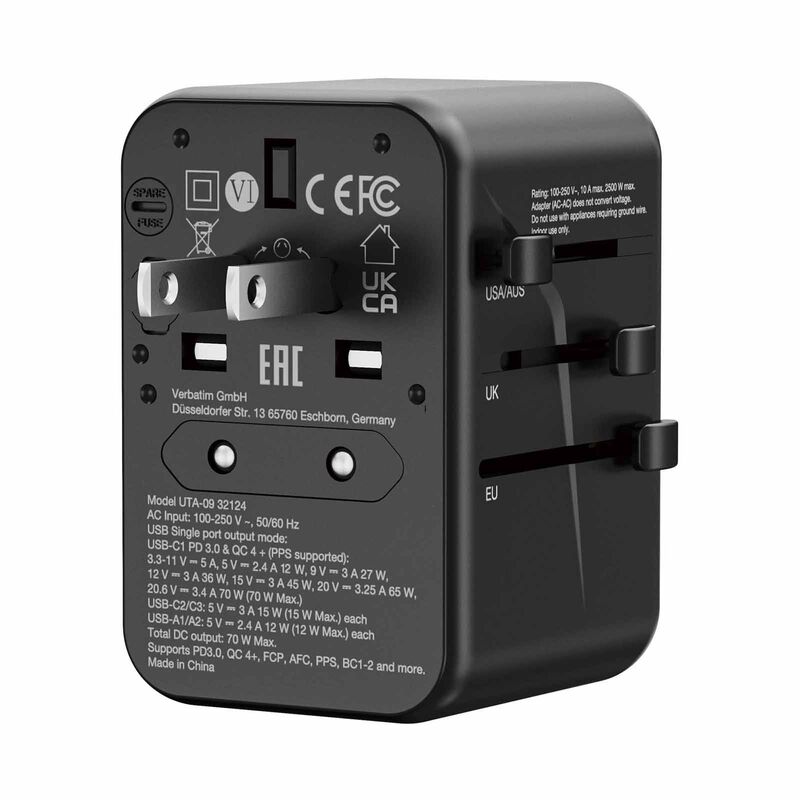 VERBATIM Uta-09 Gan Iii Universal Travel Adapter 1 X Usb-c Pd 70w / 2 X Usb-c / 2 X Usb-a VM32124-image 7