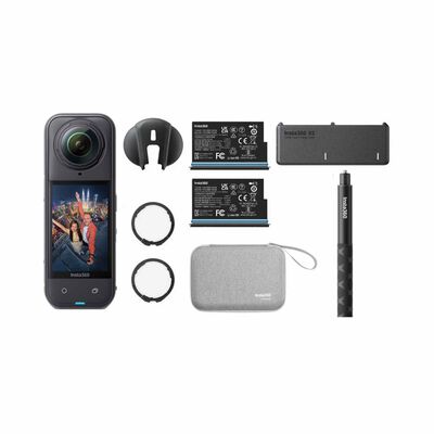 INSTA360 X5 Essential Bundle (x5 Standard Bundle, Battery, Carry Case, 114cm Selfie Stick, Standard Lens Guar X504