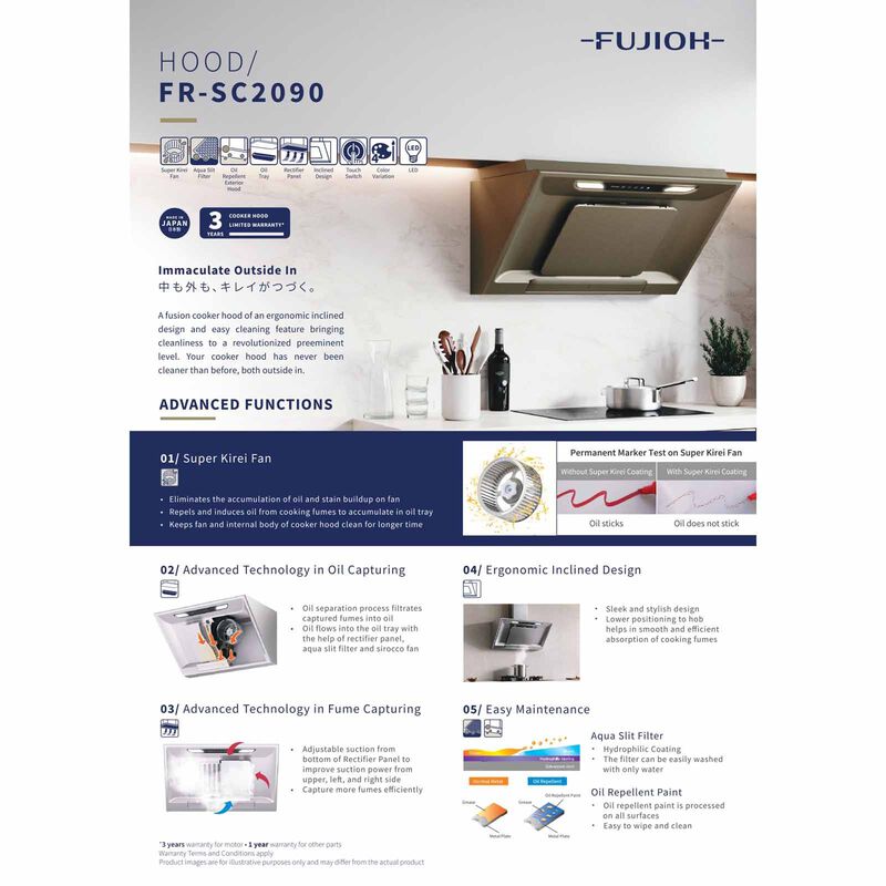 FUJIOH 90cm Made In Japan Inclined Hood - Silver Metallic (exclude Installation) FR-SC2090 R SM-image 3