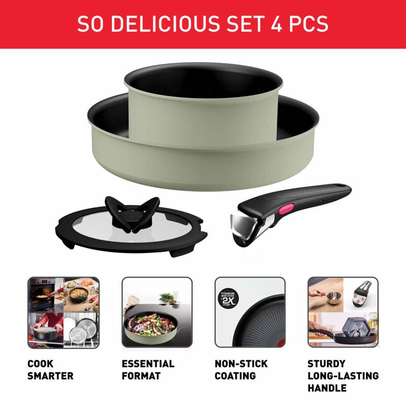 TEFAL Ingenio So Delicious 4pc Ih Cookware Set - Green L825S4-image 2