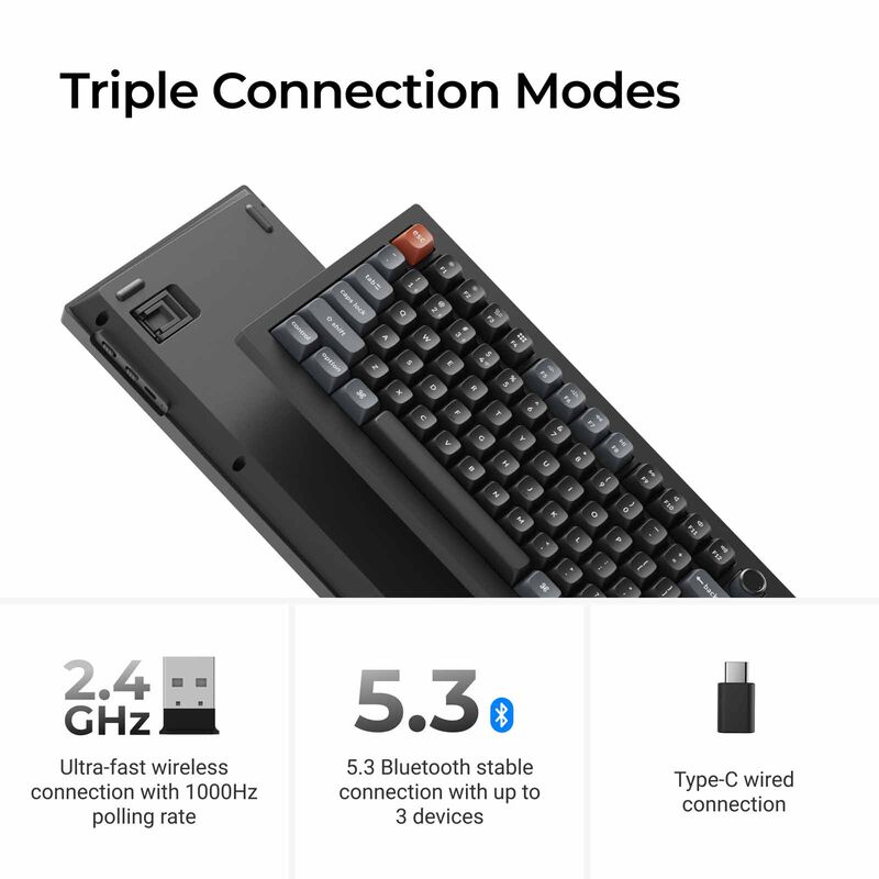 KEYCHRON V6 Ultra 8k 100% 108 Key Black Knob Rgb Hot-swap Silk Pom Brown Switch KYCN-V6U-D3-image 3