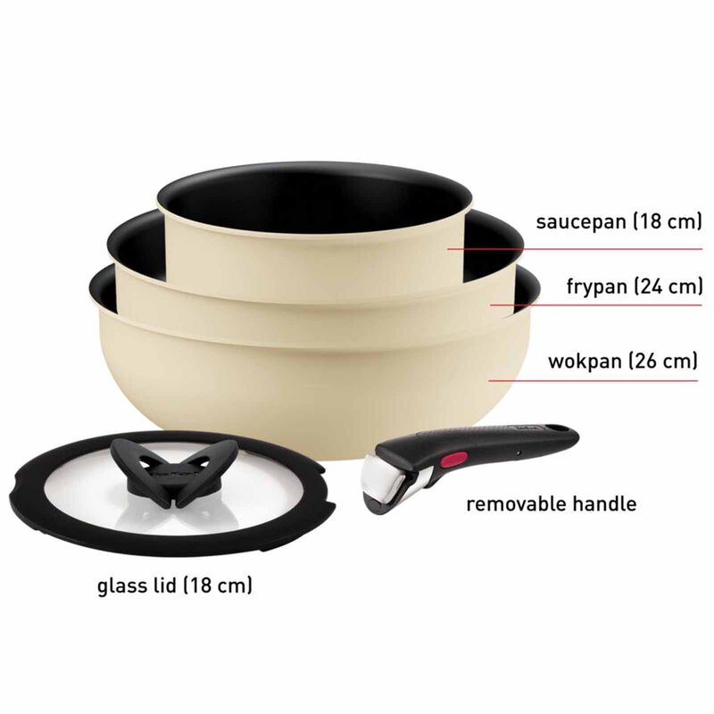 TEFAL Ingenio So Delicious 5pc Ih Cookware Set - Beige L826S5-image 3