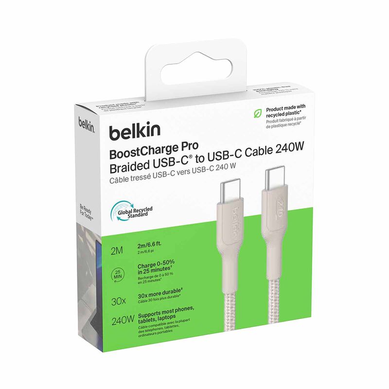 BELKIN Usb-c - Usb-c Cable 240w 2.0, Braided Pcr, 2m, Sand CAB025FQ2MSD-image 4