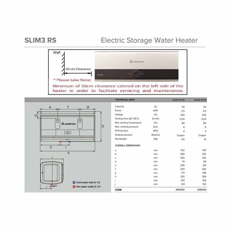 ARISTON Storage Water Heater 20l (installation Charges Applies) SLIM 3 20 RS SIN-image 2