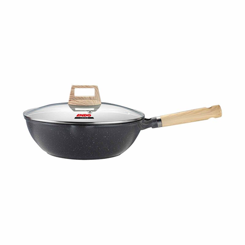 ENDO Ganseki 28cm I.h. Die Cast Wok Pan + Lid E-GSK-28WP-image 3