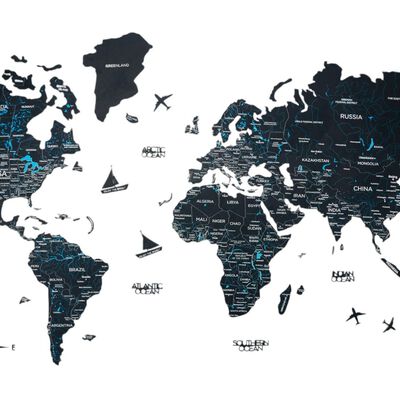 2d Wooden World Map Midnight Xl ENJOY THE WOOD