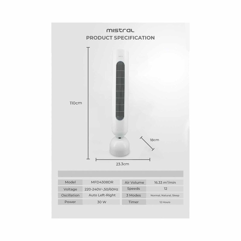 MISTRAL 43 In Dc Tower Fan With Remote Control MFD4308DR-image 13