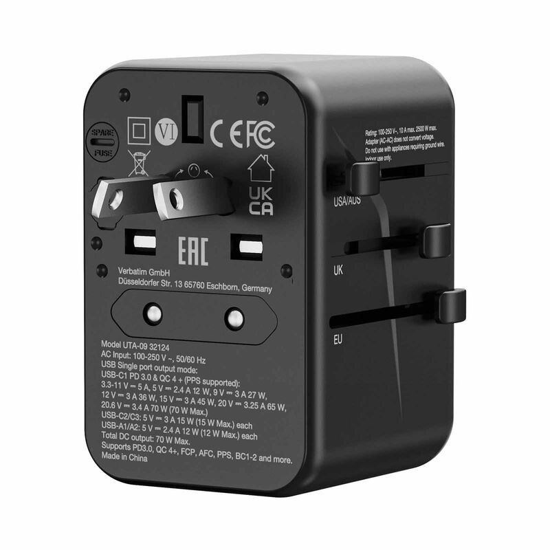 VERBATIM Uta-09 Gan Iii Universal Travel Adapter 1 X Usb-c Pd 70w / 2 X Usb-c / 2 X Usb-a VM32124-image 8