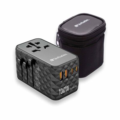 VERBATIM Uta-06 Gan Iii Universal Travel Adapter With 2 X Usb-c Pd 100w & Qc 4.0+ / 2 X Usb-a Qc 3.0 VM32121