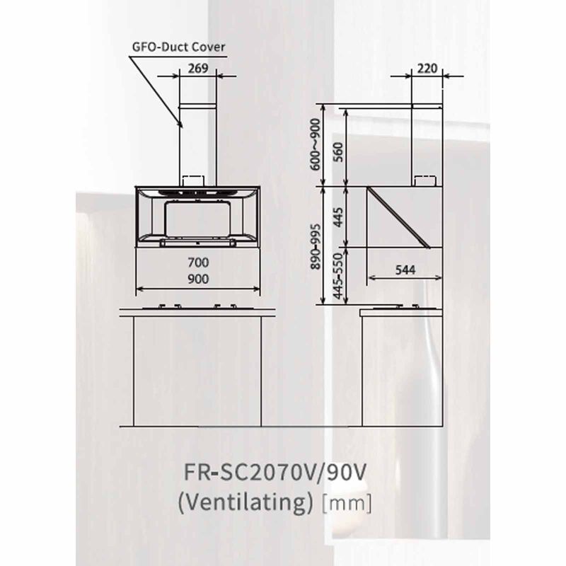 FUJIOH Inclined Hood (v) (70cm) - Texture Black (exclude Installation) FR-SC2070 V XBK-image 3
