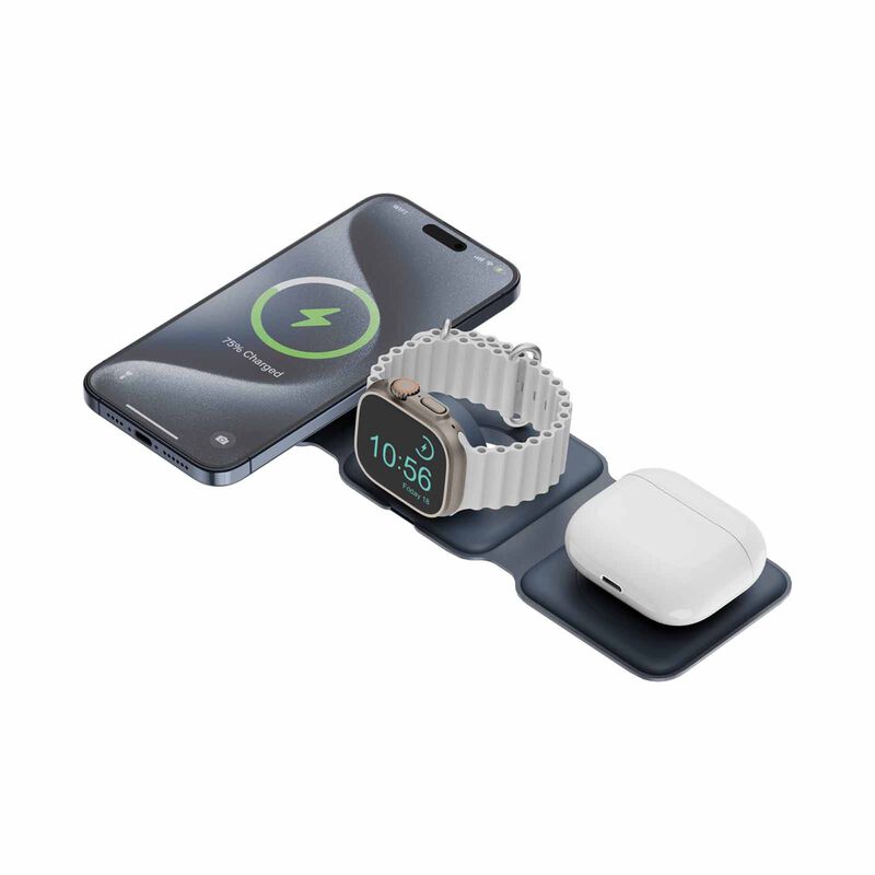 BAZIC Gomag Trio Plus, 3in1 Elevated Foldable Magnetic Wireless Charger 15w Iphone/watch/airpods - Navy GM-TRIOPLUS-BLU-image 5