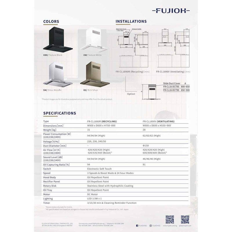 FUJIOH 90cm Made In Japan Patented Oil Smasher Chimney Hood - Silver Metallic (exclude Installation) FR-CL1890 R SV-image 5