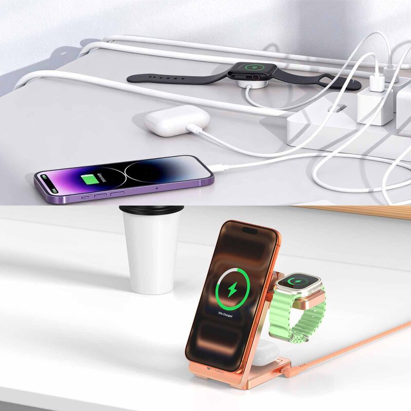 MAZER Qi2.2 25w Foldable 3in1 Total 35w Wireless Charging Stand-sunset Orange M-MAGFOLD07-SO-image 6