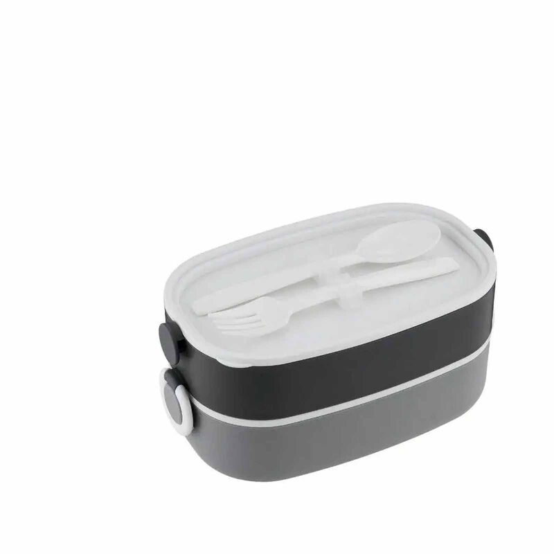 LA GOURMET Snack N-sip 1600ml 2-tier Lunch Box - Grey LGPG433619-image 2