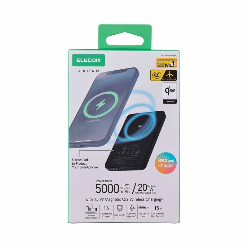 ELECOM Qi2 Wireless Ccc Power Bank 5000mah 20w 1c DE-B04-5000BK-image 7