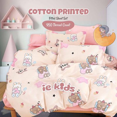 IE KIDS Ie Kids I 100% Cotton Printed I Fitted Sheet Set I Cuddle Friend Super Single Fitted Sheet ( Oe ) 7499 I SS I FS I CUDDLE FRIENDS