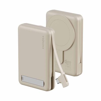 ENERGEA Magpac Pro Plus, 10000mah Magsafe Compatible Qi2 Powerbank With Built-in Cable And Stand - Sand MP-PROPLUS-SND