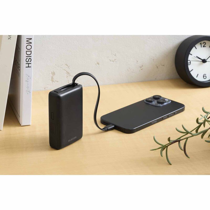 ELECOM Ccc Powerbank With Integrated Cable 10000mah 30w 1c1a DE-A06-10000BK-image 7
