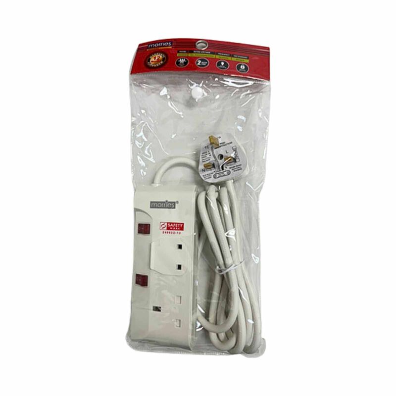 MORRIES 2 Way 2m Extension Cord With Surge Protector (white) MS-3222 (2M)-image null