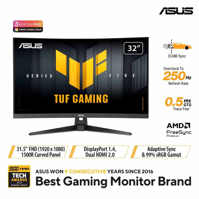 ASUS 31.5in Tuf Gaming Fhd 250hz Gaming Monitor VG32VQM5B-image 1