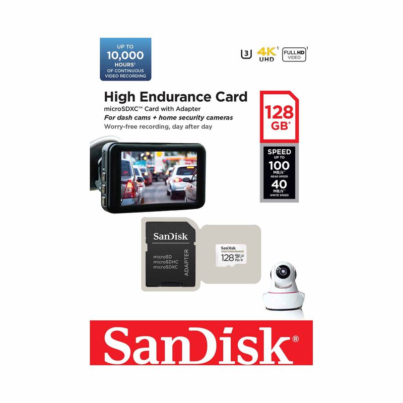 SANDISK High Endurance Microsdxc 128gb(10,000 Hrs), Uhs-i, C10, U3, V30, 100mb/s R, 40mb/s W, Sd Adaptor SDSQQNR-128G-GN6IA-image 2