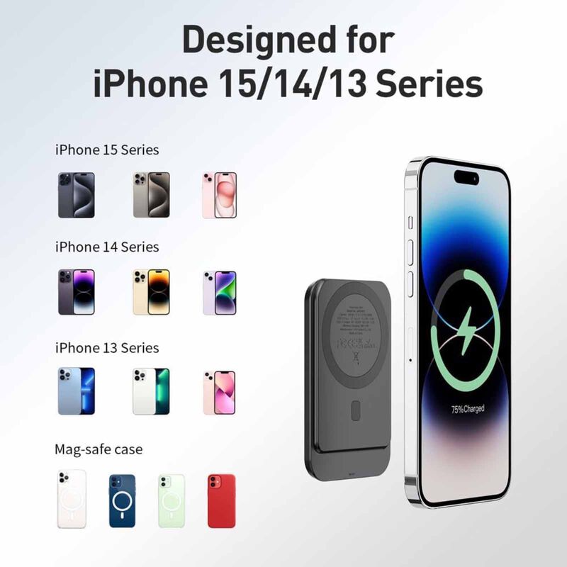 IWALK Powergrip Slim Magnetic Wireless Powerbank 5000mah For Iphone Black MXB008-001A-image 3