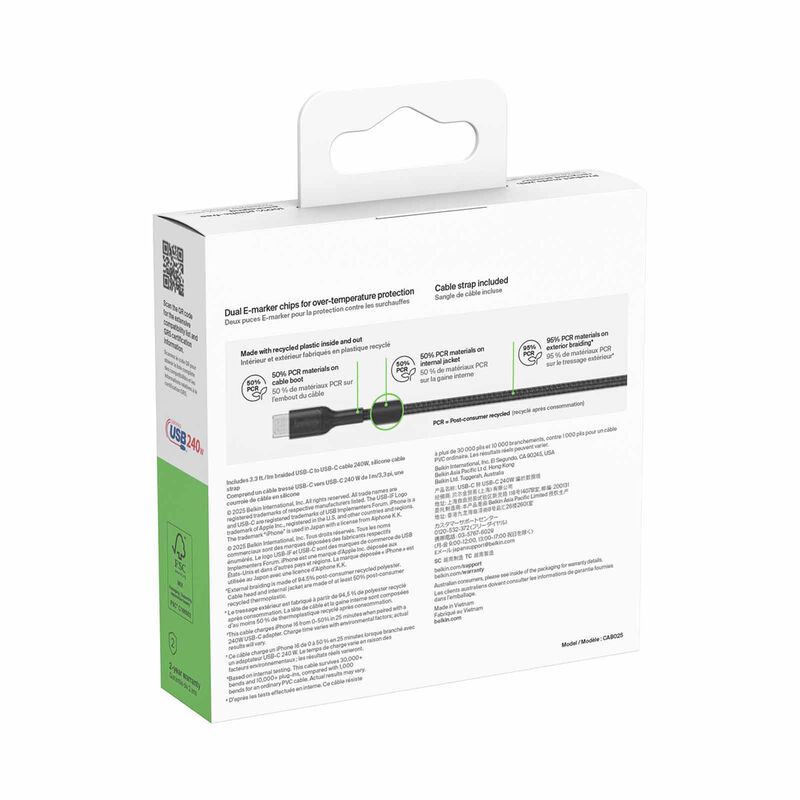 BELKIN Usb-c - Usb-c Cable 240w 2.0, Braided Pcr, 1m, Black CAB025FQ1MBK-image 2