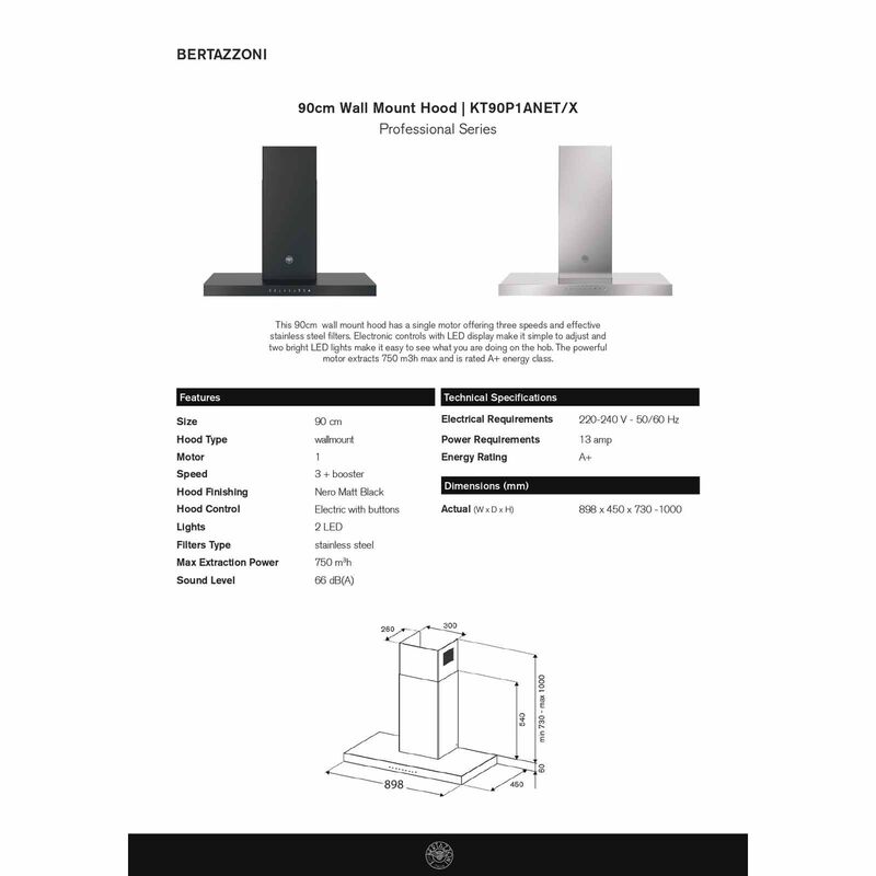 BERTAZZONI 90cm Wall Mount Hood Nero Matt KT90P1ANET-image 5