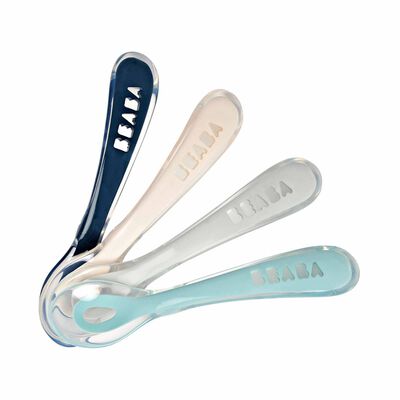 BEABA Soft Silicone Spoon 4 Pack - Dark Blue/pink/grey/light Blue (online) 2ND STAGE