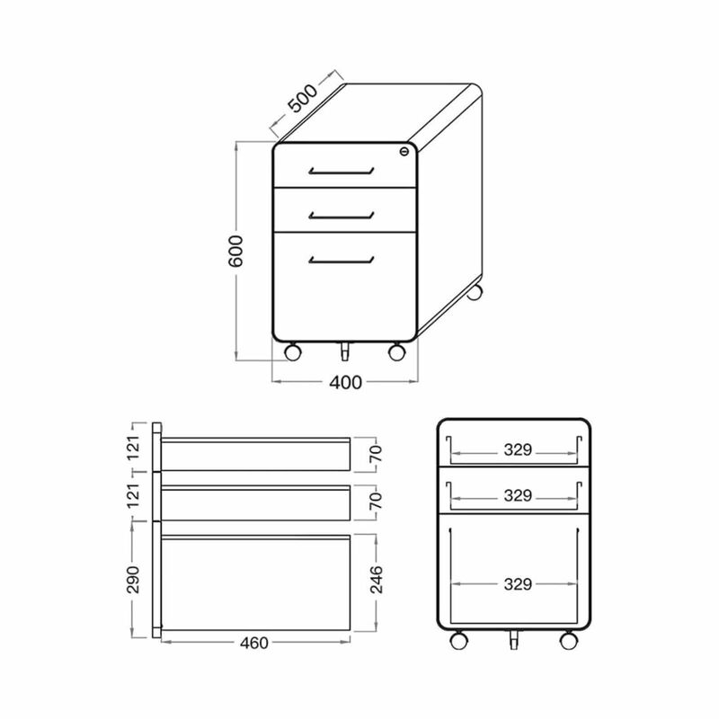 STEELCRAFT Filex 3 Drawer Mobile Pedestal Cabinet Round Corner White40 X 50 X 60 H Cm FILEX-image 5