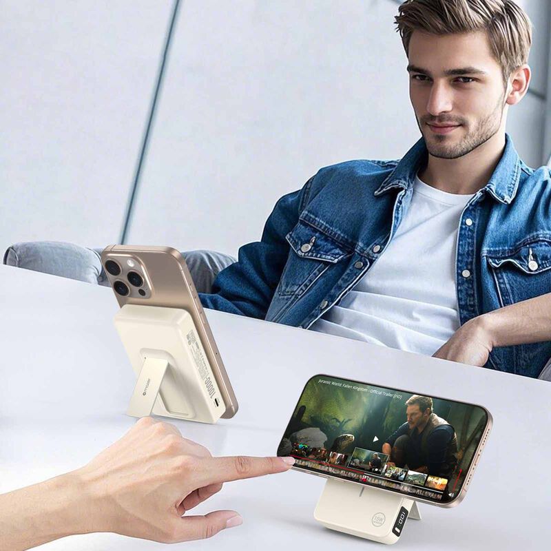 MAZER Magnetic 15w 10,000mah/pd30w With Istand Power Bank-cream M-MAGAIR20-CM-image 7