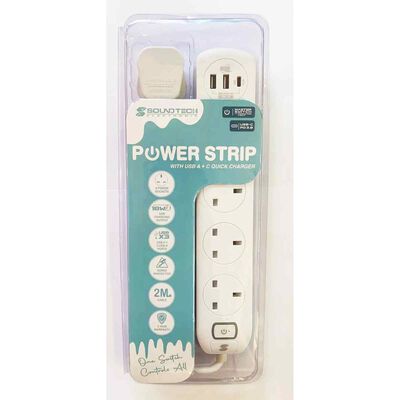 SOUNDTEOH Power Strip With Usb A + C Quick Charger MS-641/WHITE
