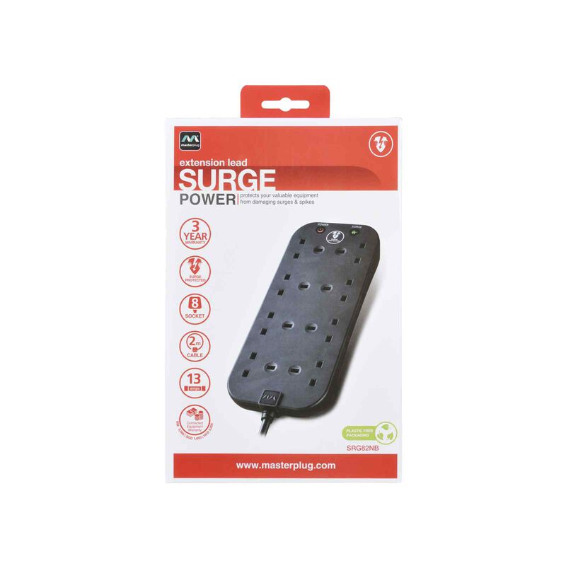 MASTERPLUG 13a 8 Socket Surge 2m Bk SRG82NB-image 5