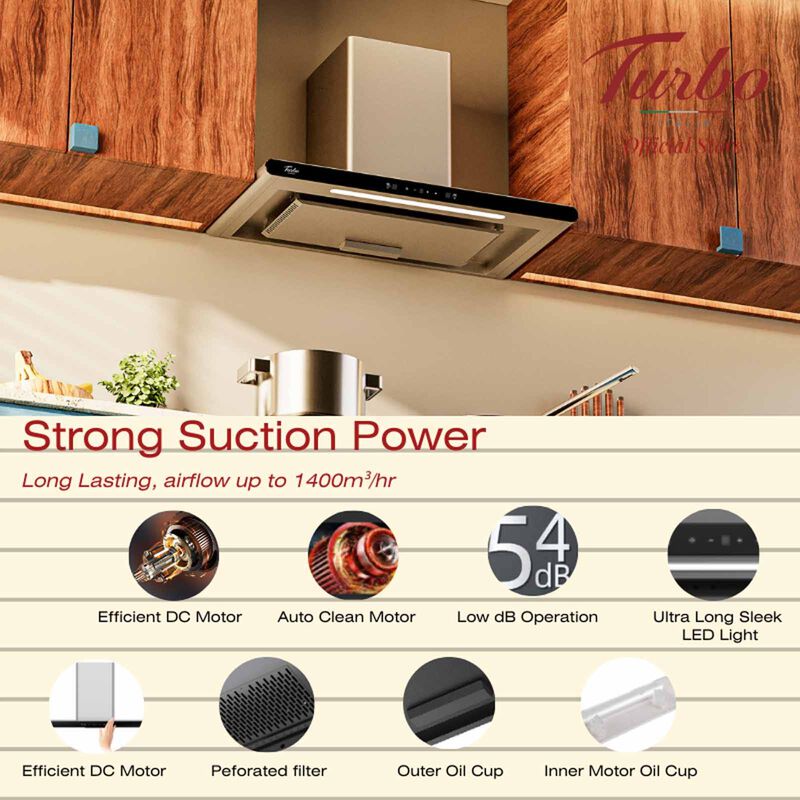 TURBO 90cm Chimney Hood + Dc Motor With Motion Sensor Control (excl. Install) T408-BK-image 2