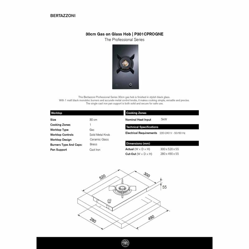 BERTAZZONI 30cm Built-in Glass Hob - One Cooking Zones (exclude Installation) P301CPROGNE-image 5