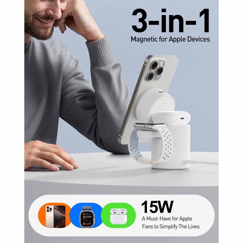 IWALK Power Stand 10000 Qi2 3-in-1 Wireless Charger White With Auto Rotation MXS006-002A-image 4