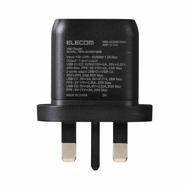 ELECOM 45w Pd Wall Charger C-2port MPA-ACAS0745BK-image 4