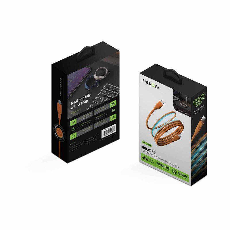 ENERGEA Helix 60 C-c Magnetic Cable 480mbps, 60w 1.5m - Orange CBL-HX60-ORG150-image 2